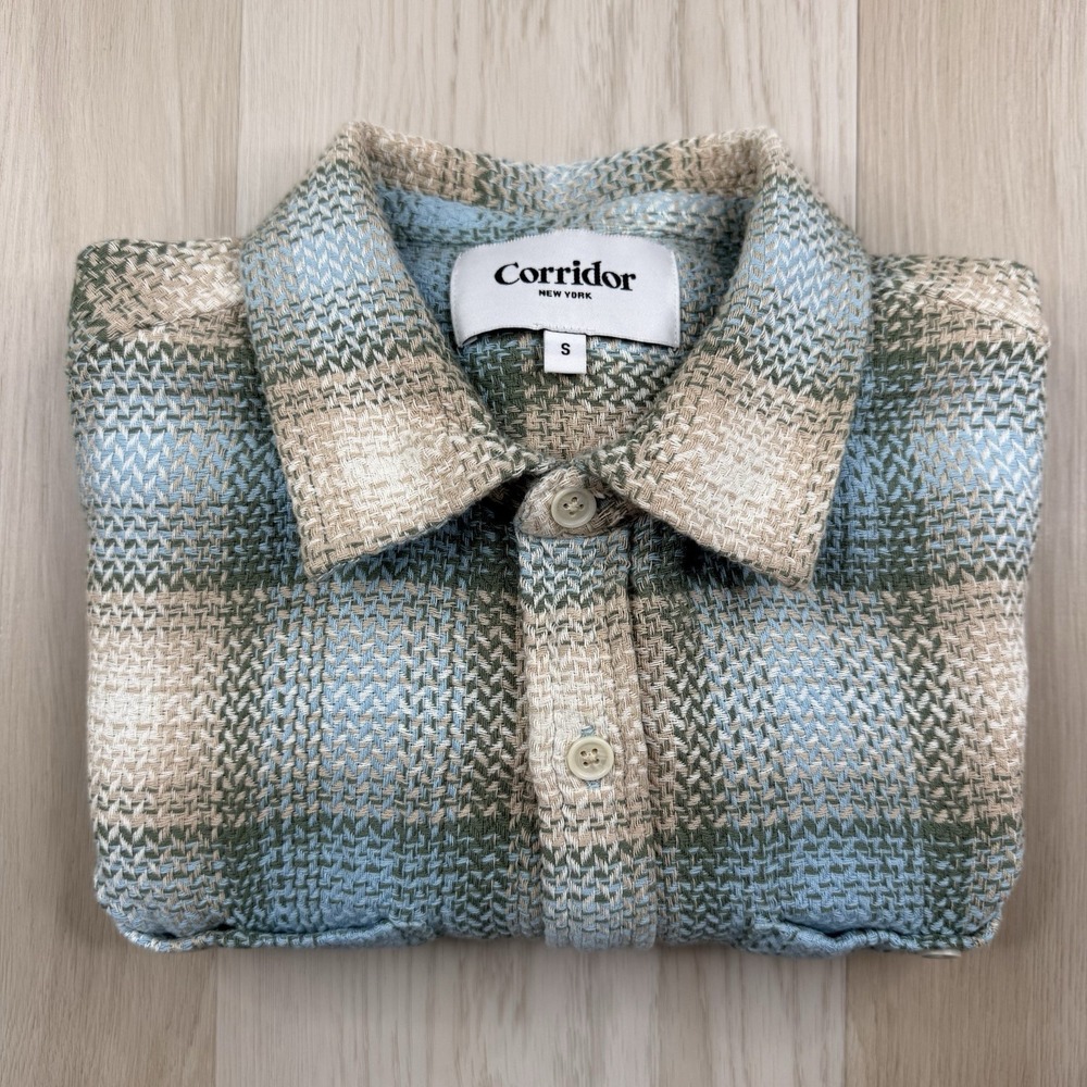 Corridor NYC Acid Plaid Lake View Blue Long Sleeve Button Up Shirt Men Sz S